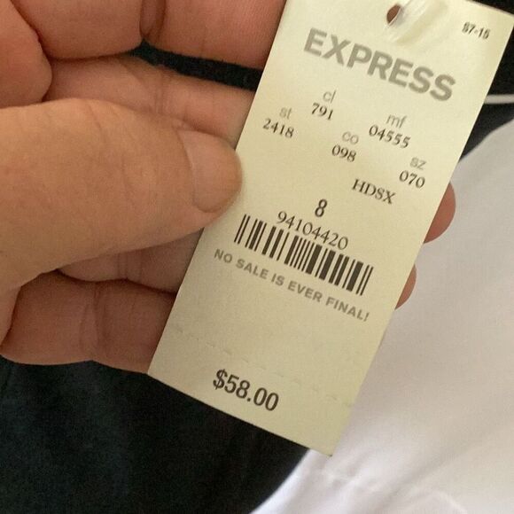 NWT Express Little Black Dress Women’s 8 White Satin Bow Straps Lined - Picture 8 of 10